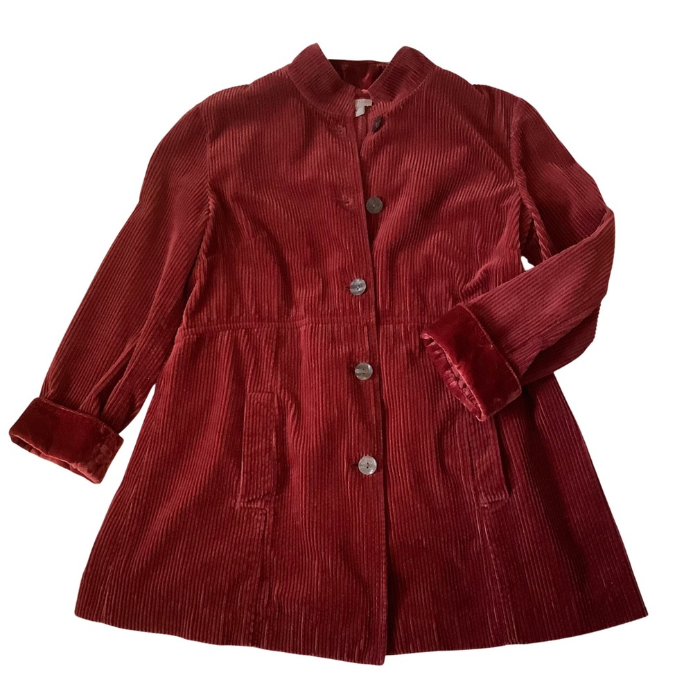 J. Jill Womens Burgundy Red Corduroy Jacket Velvet Trim Pleated Back Size M NWOT